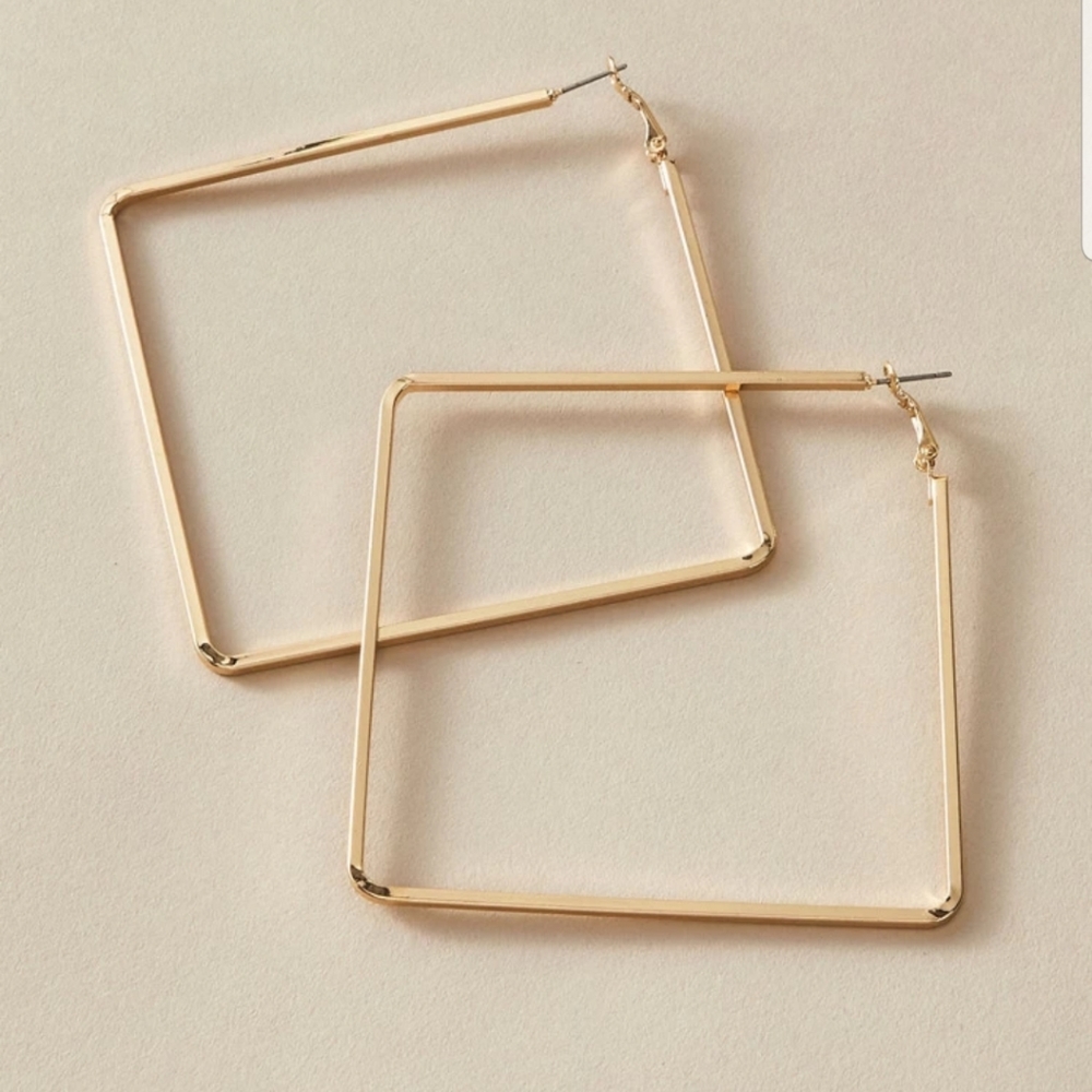 New gold plated geometric huge hoop earrings - Picture 2 of 4